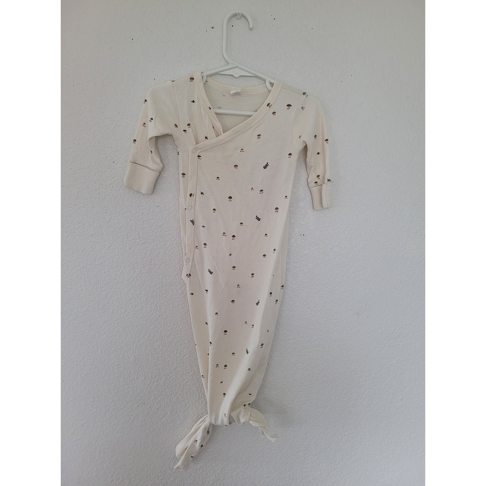 Colored Organics Mushroom Knotted Baby Gown 0-3M Cream Kimono Wrap Snaps #2